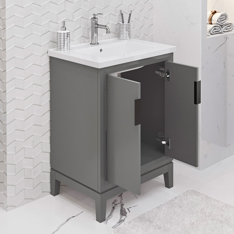 Ensemble de meuble-lavabo simple 25 po Finck, Gris cachemire, Noir mat