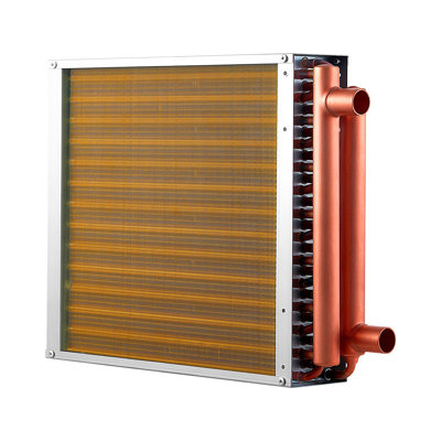 Échangeur de chaleur eau-air, serpentin d'échangeur de chaleur CVC à ailettes 14 x 14 po avec tubes en cuivre et ailettes en aluminium, puissance de 65 K BTU pour les fours à bois d'extérieur, systèmes de chauffage et de refroidissement à eau chaude