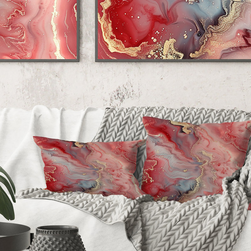 Coussin Rosy Romance II rose et or moderne, H 16 po x l 16 po