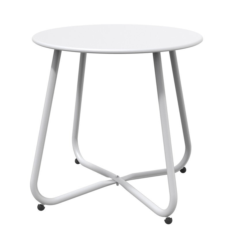 Outdoor Side Table, 18'' Round End Table With Square Feet, White