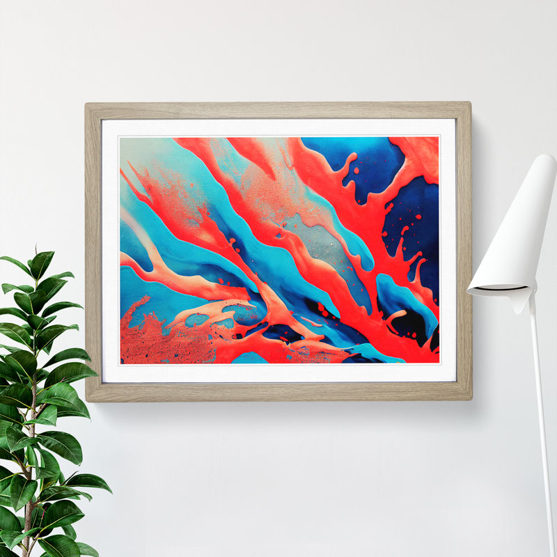 Coral Splatter - Framed Print, 46cm H x 64cm W x 2cm D, Oak