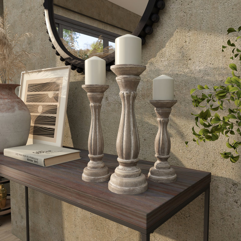 Ensemble de trois porte-bougies de table 15 po, Brun