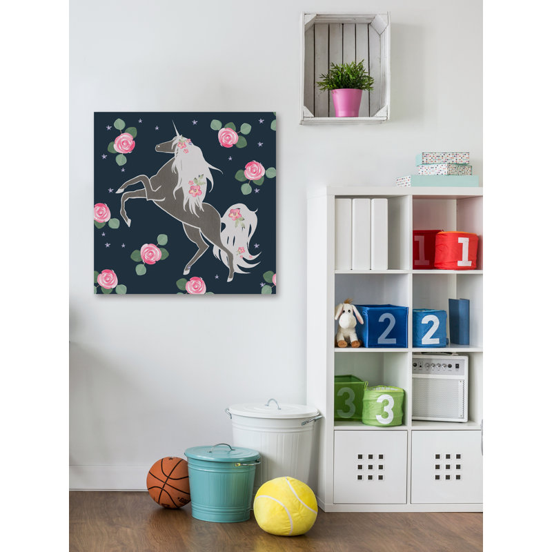Crochet Rose Bloom Unicorn - No Frame Print on Canvas, 81cm H x 81cm W