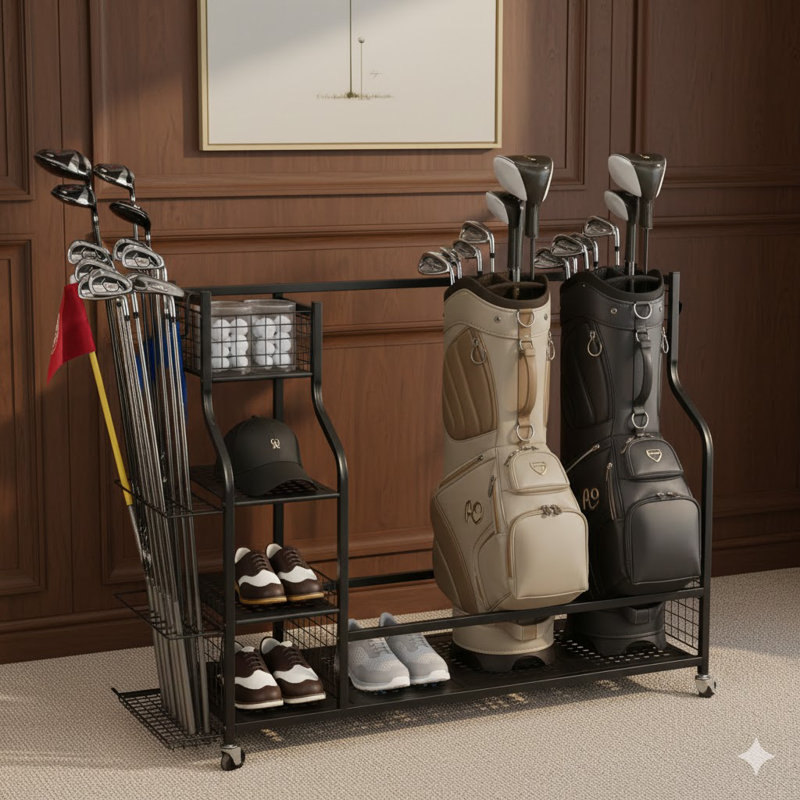 Très grand organisateur de sacs de golf pour le garage - support de rangement pour 4 sacs de golf