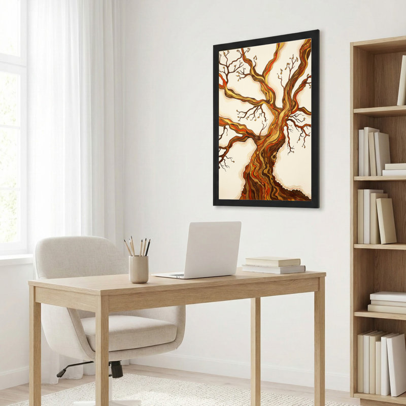 Toile noire encadrée en bois noir pour le salon, la chambre à coucher, le bureau ou le vestibule - décoration murale décorative avec art d'arbre