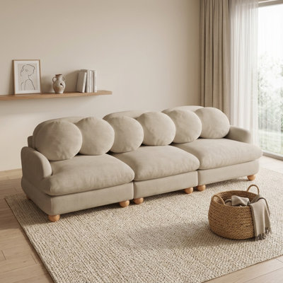 95" Comfy Modular Deep-Seat 3 Seater Sectional Sofa with 6 Throw Pillows and Chenille Fabric