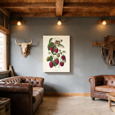 Art mural rétro à framboise rétro, 20 po x 30 po, cadre en bois à l'arrière