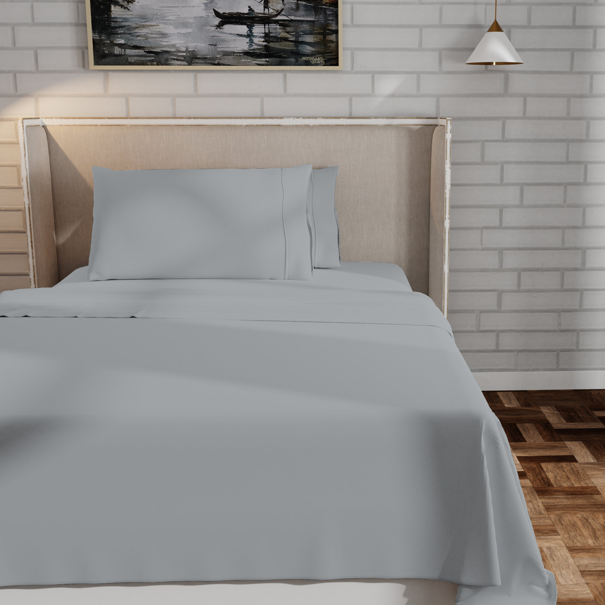 Adelaja 300 Thread Count Organic 100% Cotton Cool & Crisp Percale Weave Sheet Set, Light Gray