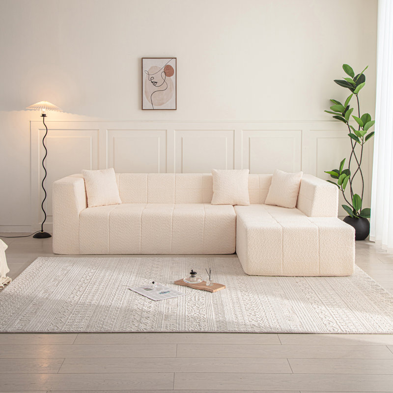 Canapé modulaire en forme de L de 105,5 po en forme de L, 3 places, canapé modulaire beige et mousse, Beige