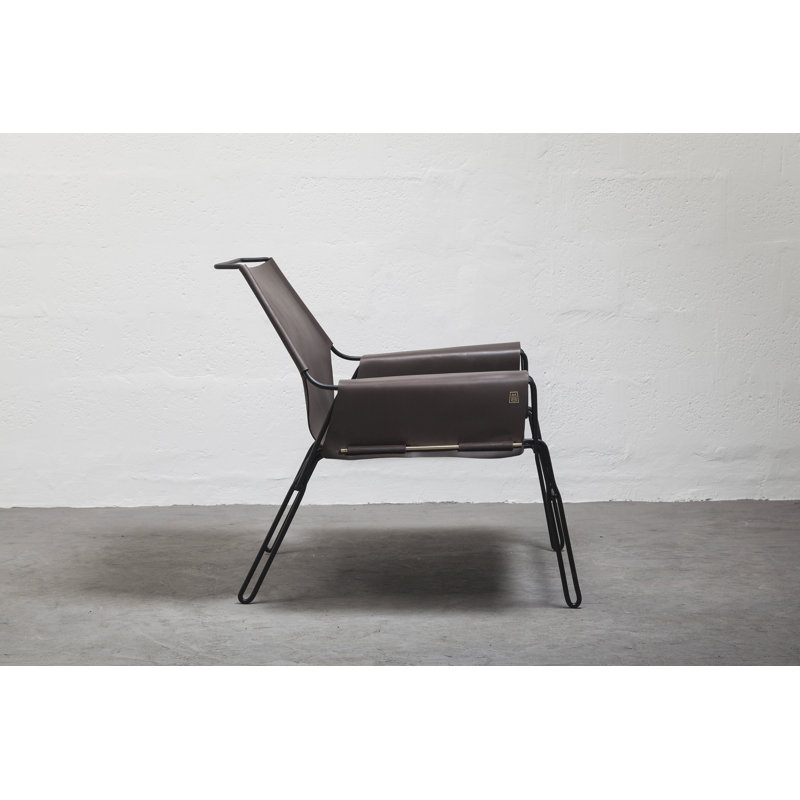 Perfidia_02 Brown Thick Leather Sling Lounge Chair In Black Steel By Andean, Brown Genuine Leather