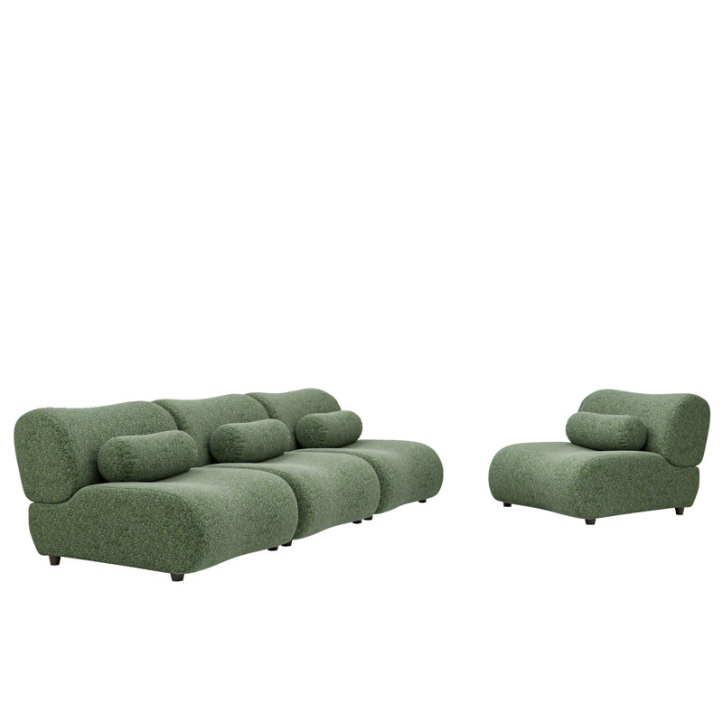 Green Modular Living Room Sofa – Stylish Chenille Fabric Sofa With 70-Degree Reclined Backrest And Cylindrical Pillows