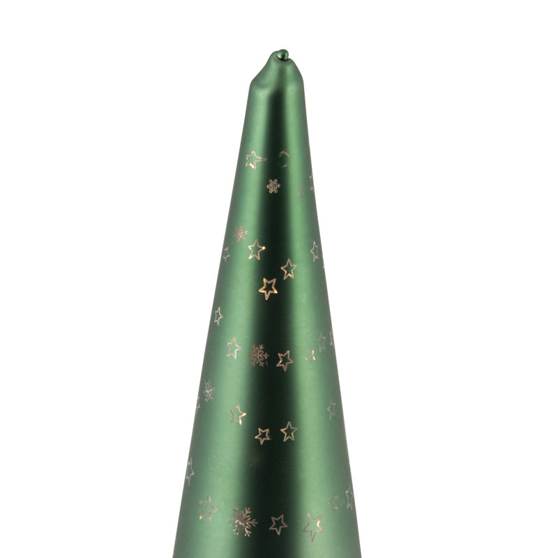 LED Lighted Snowy Forest Glass Christmas Cone Tree Decoration - 11.5"