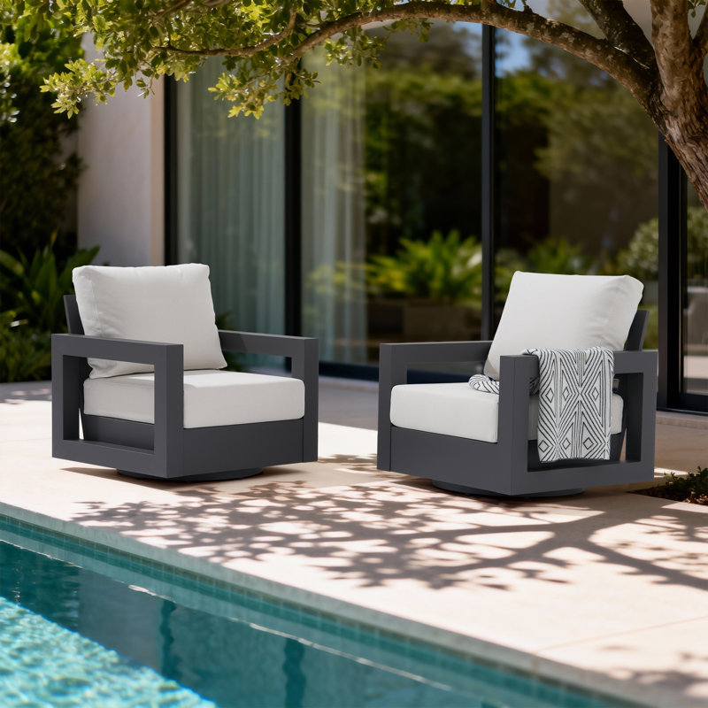 Outdoor Aluminum Swivel Chair（set Of 2）, Gray, White