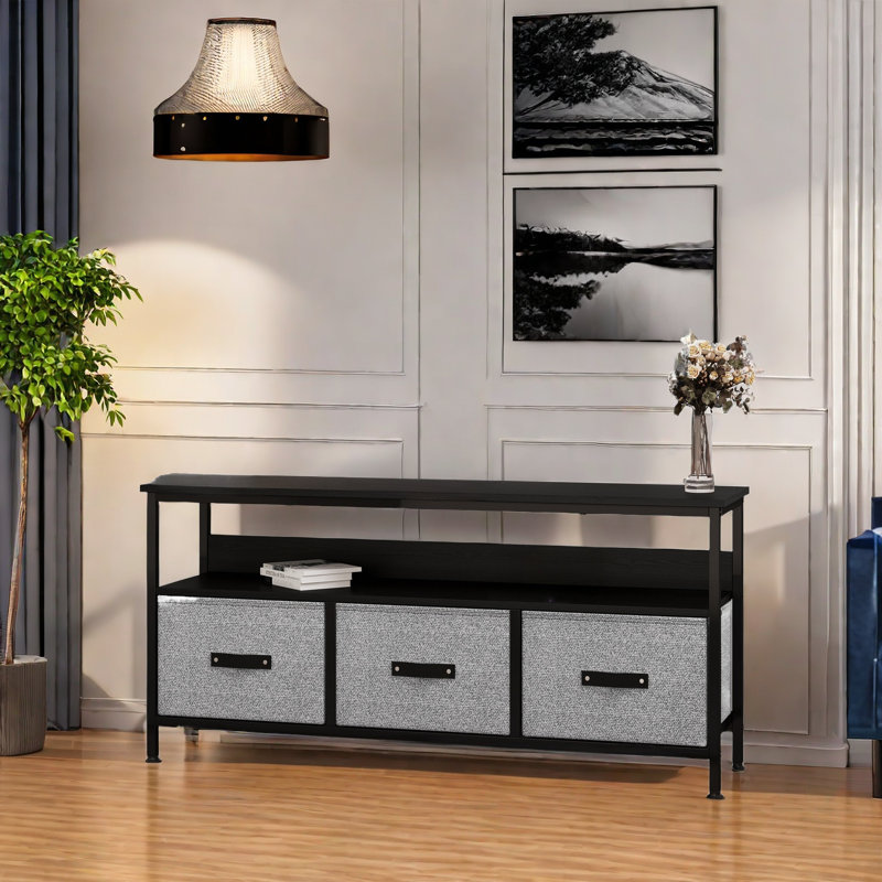 Tv Stand With 3 Fabric Drawers, Gray