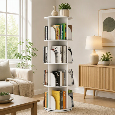 Bibliothèque rotative, étagère en PVC, étagère de rangement rotative à 360 degrés, étagère de rangement pour bibliothèque à 4 niveaux pour petits espaces, chambre à coucher