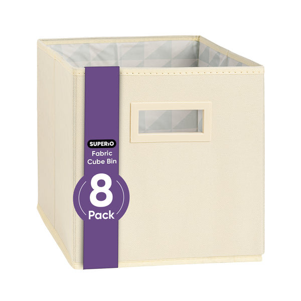 Collapsible Fabric Organizing Bin, Foldable Space Saver Storage Solution, Pack of 8, by Superio, Beige