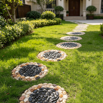 6 Pack 10" Natural River Stone Stepping Stones, Polished Pebble Garden Path Pavers, Outdoor Walkway Foot Massage Mat, For Patio Lawn Yard