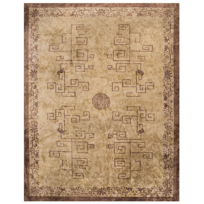 Grand tapis de Pékin antique à motif géométrique en laine douce de couleur neutre