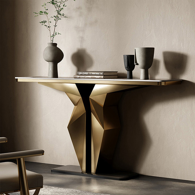 Console rectangulaire en pierre frittée, H 33,46 po x l 62,99 po x P 13,78 po, Doré