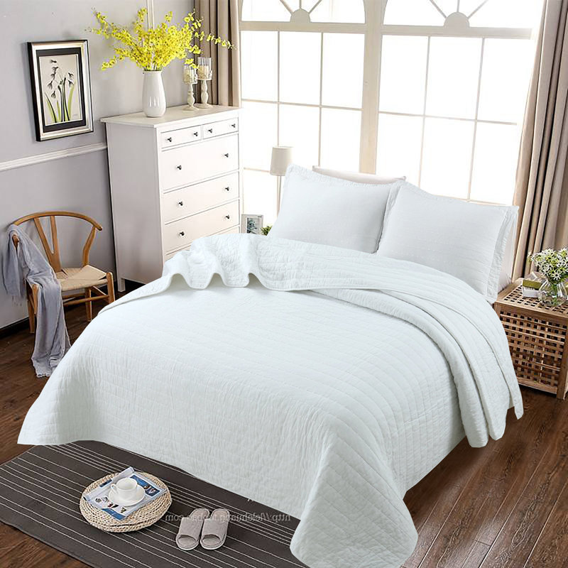 Ensemble de courtepointe 100% coton Squiltset, Courtepointe très grand et 2 très grandes taies, Blanc de qualité supérieure