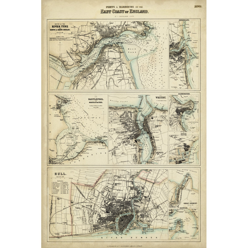 Map of the Coast of England III - Graphic Art, 76 cm H x 51 cm W, Wrapped Canvas