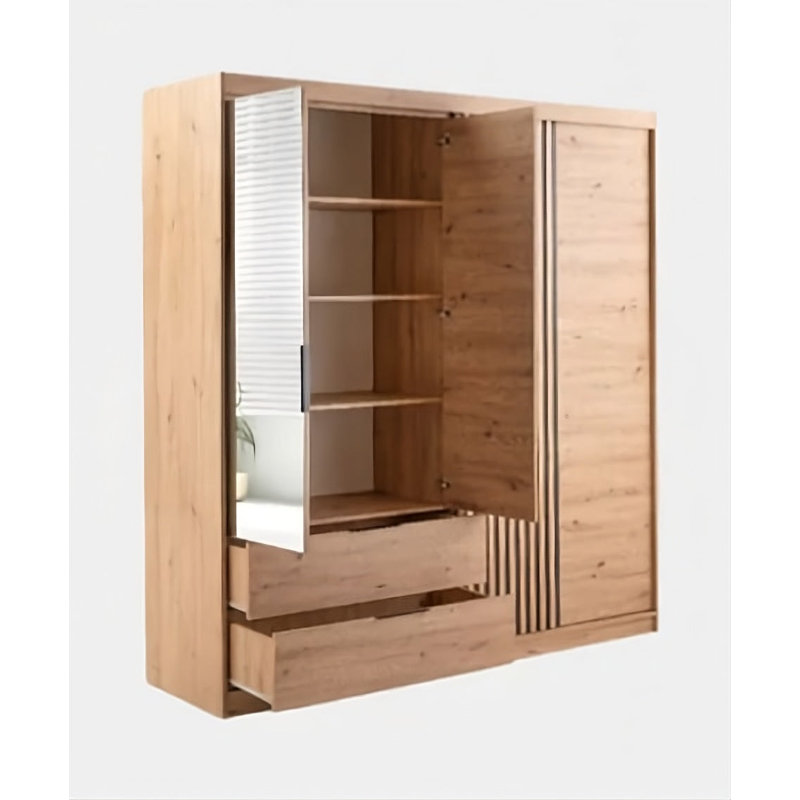  Sonoma Bionda 250 Sliding Wardrobe - Mirrored Doors with  Vertical Lamelas, White