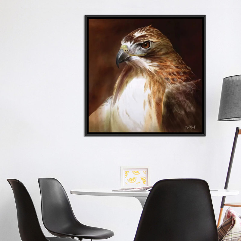 « red tailed hawk portrait », reproduction d’impression sur toile, H 18 po x l 18 po x P 1,5 po, Toile avec cadre noir