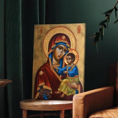 1PC Wall Arts Posters Framed,  Orthodox Christian Icon of Virgin Mary and Child Jesus Religious Wall Art Canvas Print Traditional Byzantine Religious Decor for Home Church Spiritual Gift Blessed Madonna and Christ Painting