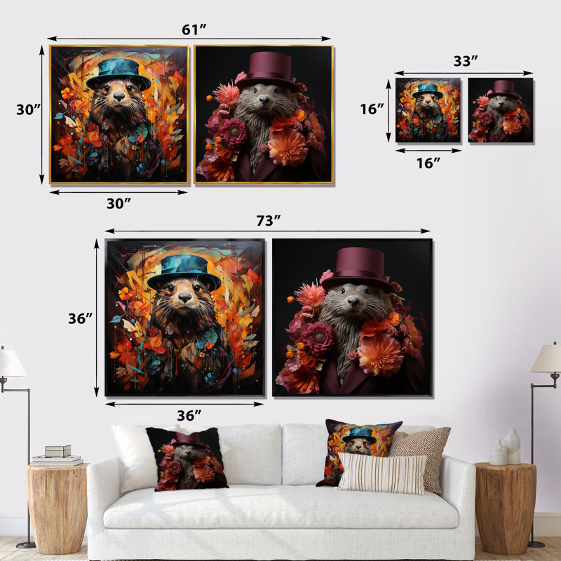 «Autumn Beaver Wonders I», ensemble de 2 reproductions d'art sur toile, Toile tendue, H 16 po x l 33 po x P 1 po