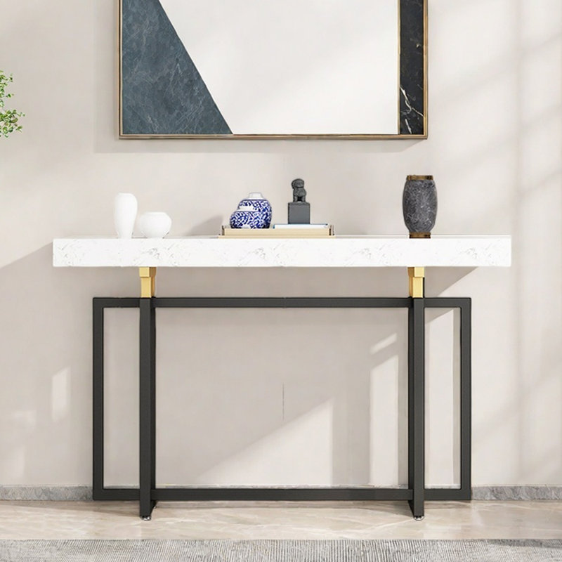 Console Nordic Minimalist, H 31,5 po x l 47,2 po x P 11,8 po, Blanc, Noir et or