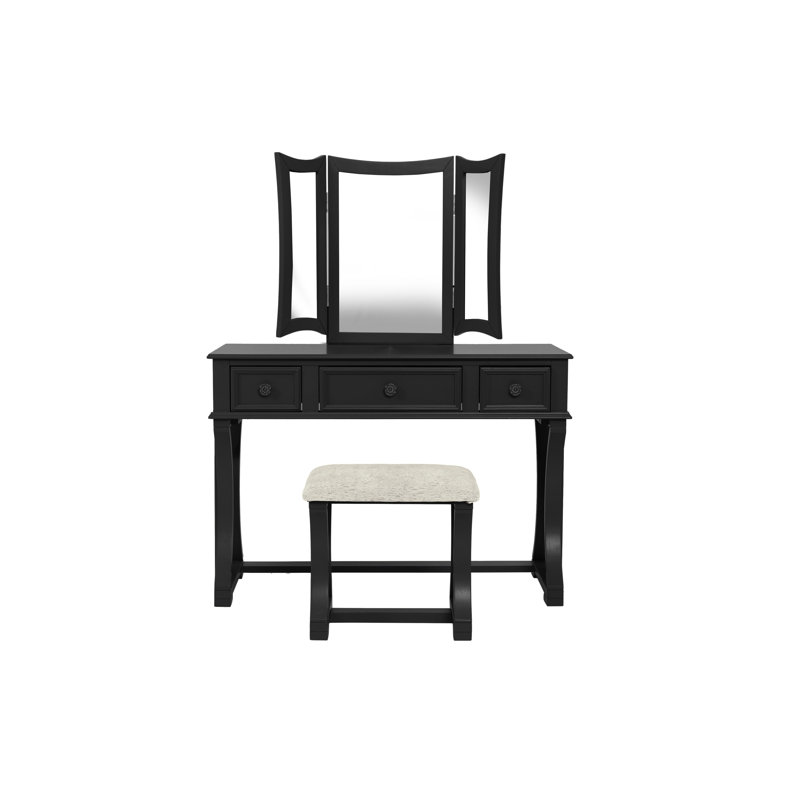 Ensemble de coiffeuse, table de maquillage avec tabouret, miroir pliable et tiroirs Unique Modern