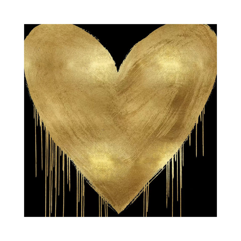Big Hearted Gold On Black by Lindsay Rodgers - Wrapped Canvas Print, 30.48 cm H x 30.48 cm W