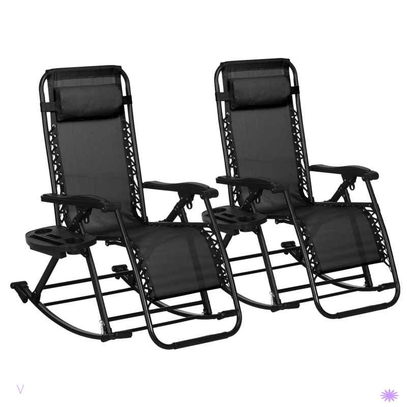 2 chaises berçantes d'extérieur, chaise berçante inclinable pliable, Noir