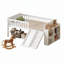 Structure de lit simple avec tablette de rangement, structure de lit en bois avec glissière et échelle, lit plateforme simple avec garde-corps, aucun sommier requis, assemblage facile, blanc-1163620997