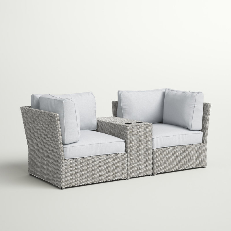 Widener Fully Assembled 2 - Person Seating Group with Cushions | Convenient wicker patio sofa, Mixed Gray