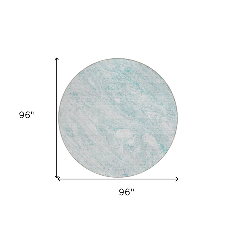 Tapis extérieur rond lavable abstrait 8 pi Aqua and Ivory