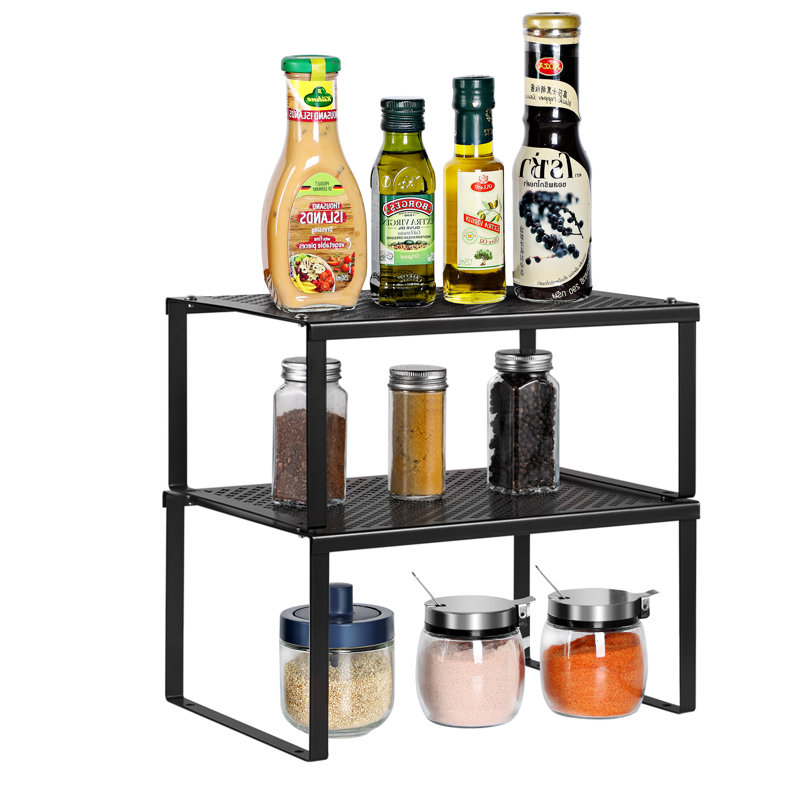 Black Kitchen Cabinet and Counter Shelf Organizer, Expandable and Stackable