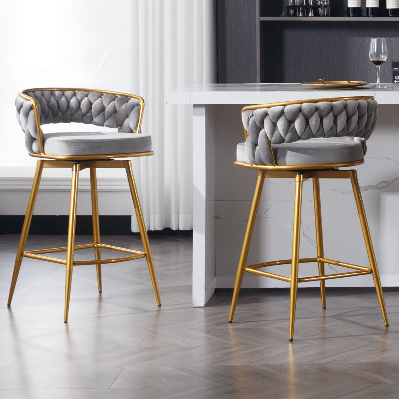 Upholstered Swivel Counter Stool, Gris