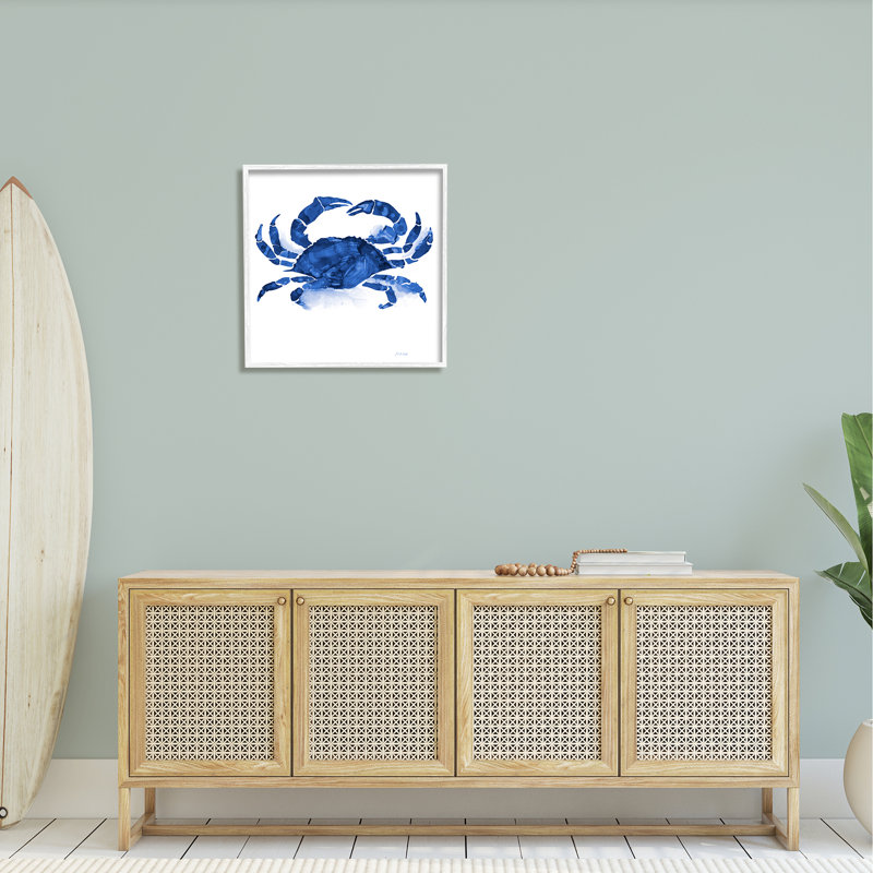 Crabe détaillé bleu faunique, H 24 po x l 24 po x P 1,5 po, Giclée encadrée blanc bord de mer