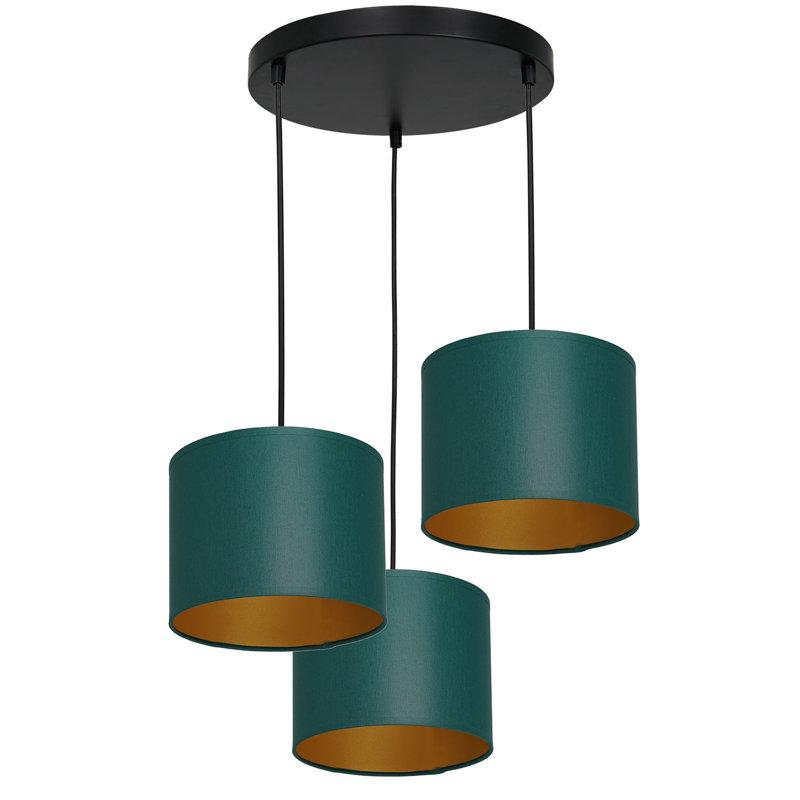 Ajooni 3 - Light Drum Chandelier, Black, Green/Gold