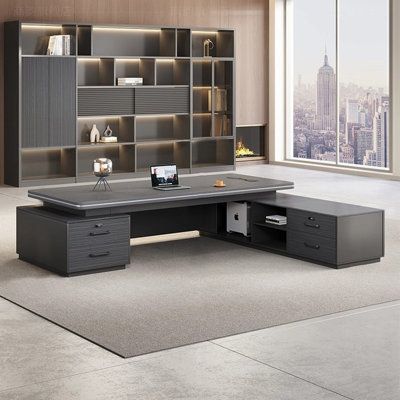 78.74"Luxury-Style Gray L-Shaped Executive Office Table