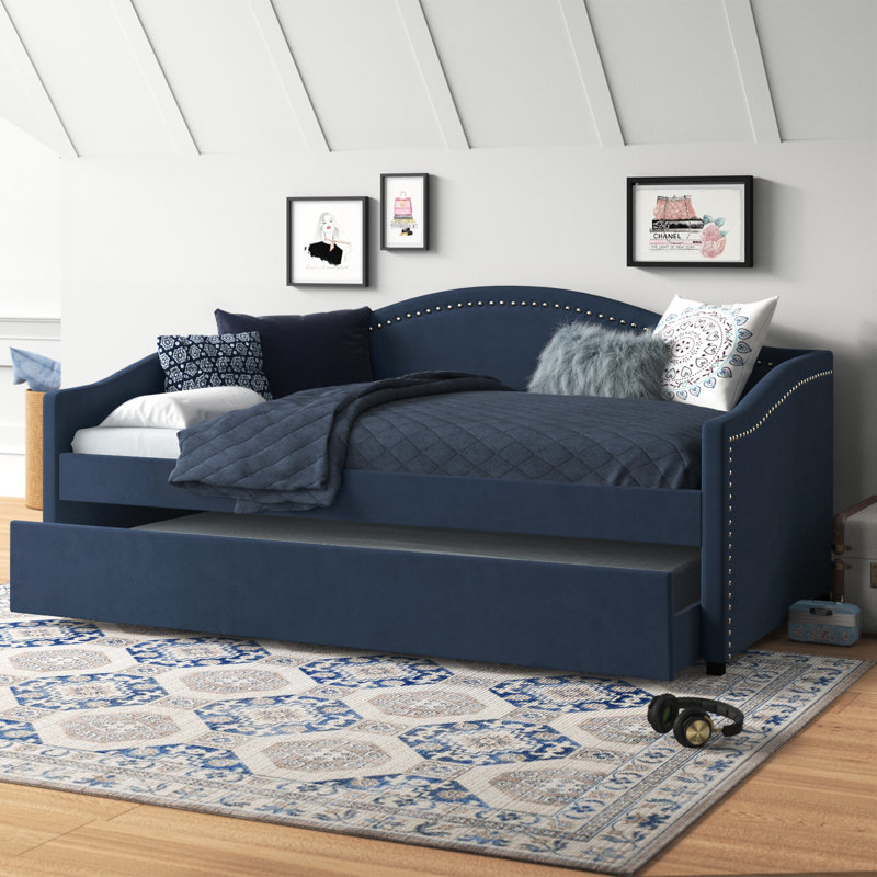 Anslem Upholstered Daybed with Trundle Bed, Blue