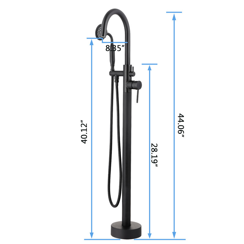 Matte Black Tub Faucet With Floor Mount - Round Knob For Water Diversion Freestanding Bathtub Filler In Rough-In Valve Included Hassle- Setup