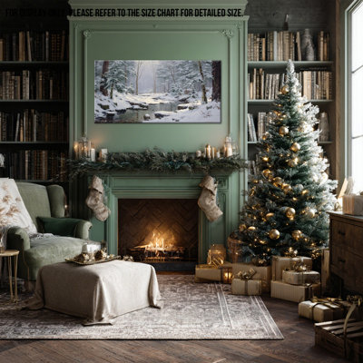 "Large Winter Landscape Wall Art - Winter Scène, décoration murale, peinture de forêt enneigée, art mural pour salon, arbre de Noël, reproduction d'art sur toile tendue, 24 po x 48 po