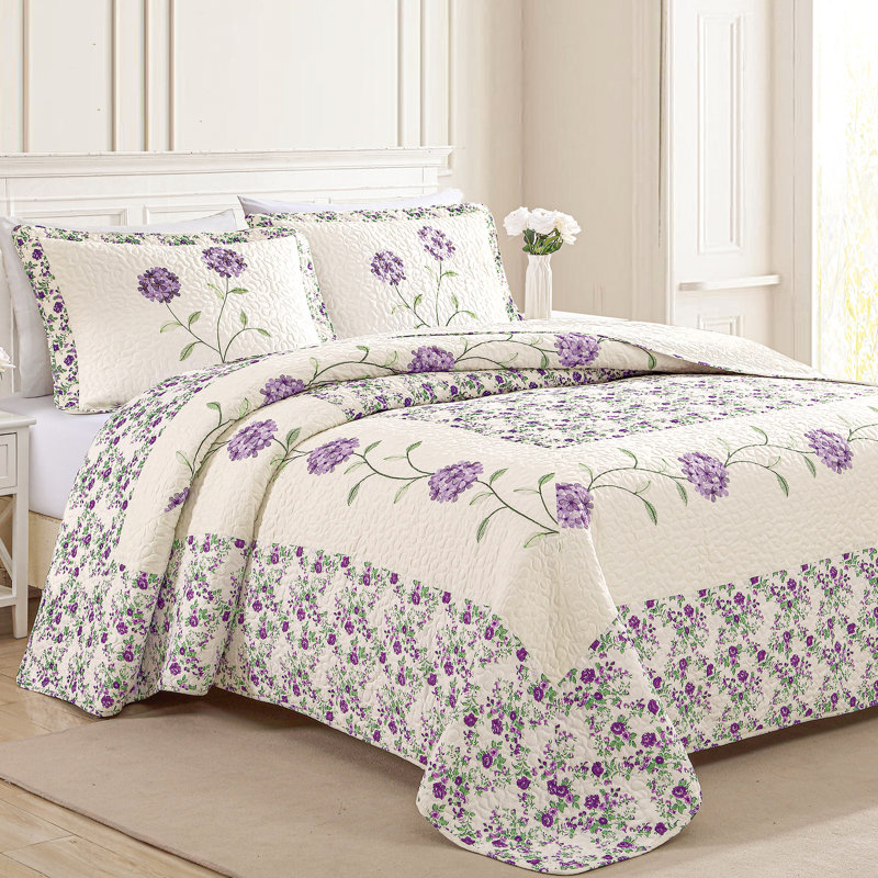 Polyester Floral Quilt, Full, Purple
