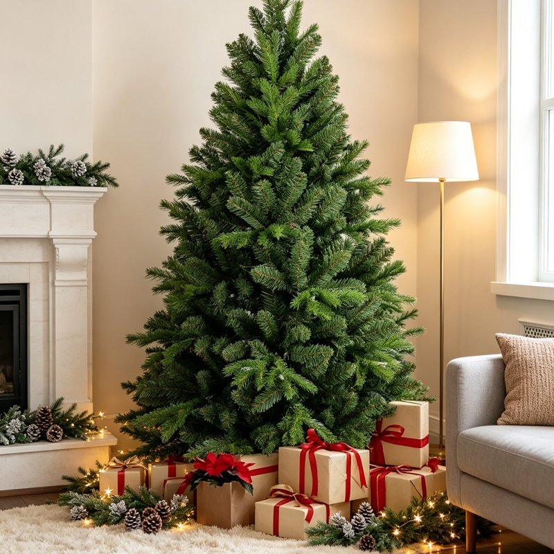 Arbre de Noël de 7 pi avec 1375 pointes en PVC PE Arbre de Noël à charnières avec charnières Branches faciles à assembler