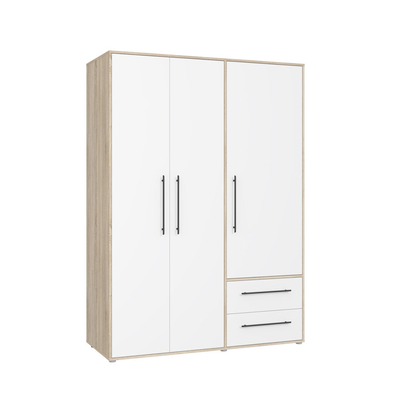 Mijah 3 Door Manufactured Wood Wardrobe, Sonoma Oak/White