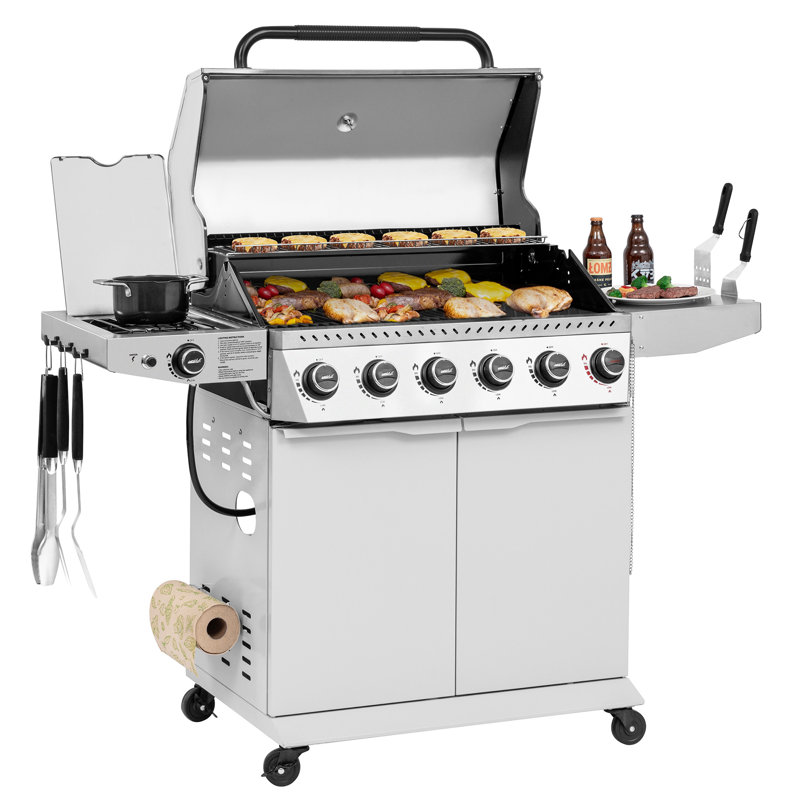 Royal Gourmet 6-Burner BBQ Liquid Propane Gas Grill with Sear Burner and Side Burner, White