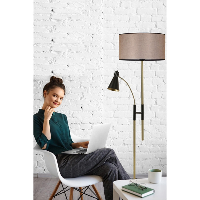 Lampe sur pied élégante avec corps en métal, couleur osier, hauteur L 64,9 po Luro | Revêtement chromé et capuchon en tissu | Douille E27, 60 W maximum | Finition électrostatique durable séchée au four | Parfait pour le salon et la chambre à coucher