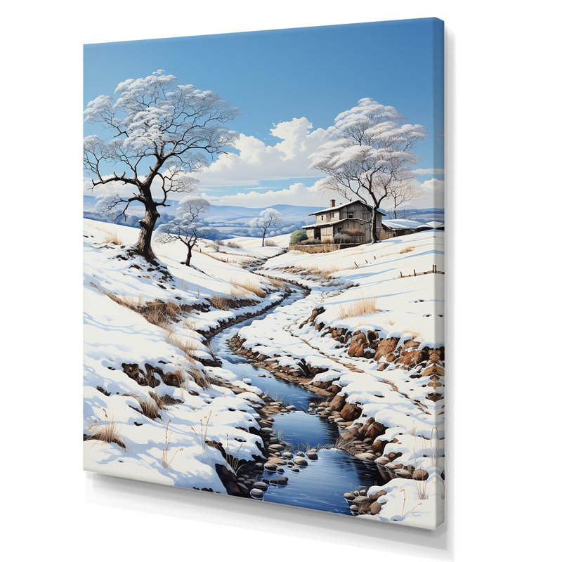 Snow Winters River Solitude I - impression, H 32 po x l 16 po x P 1 po, Toile tendue